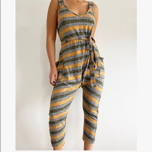 FREE PEOPLE BAGGY ORANGE & GREY STRIPED JUMPSUIT
